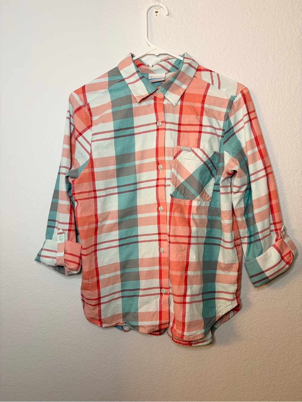 Columbia Women’s Plaid Button-Down Shirt - Pink & Blue Sz Medium